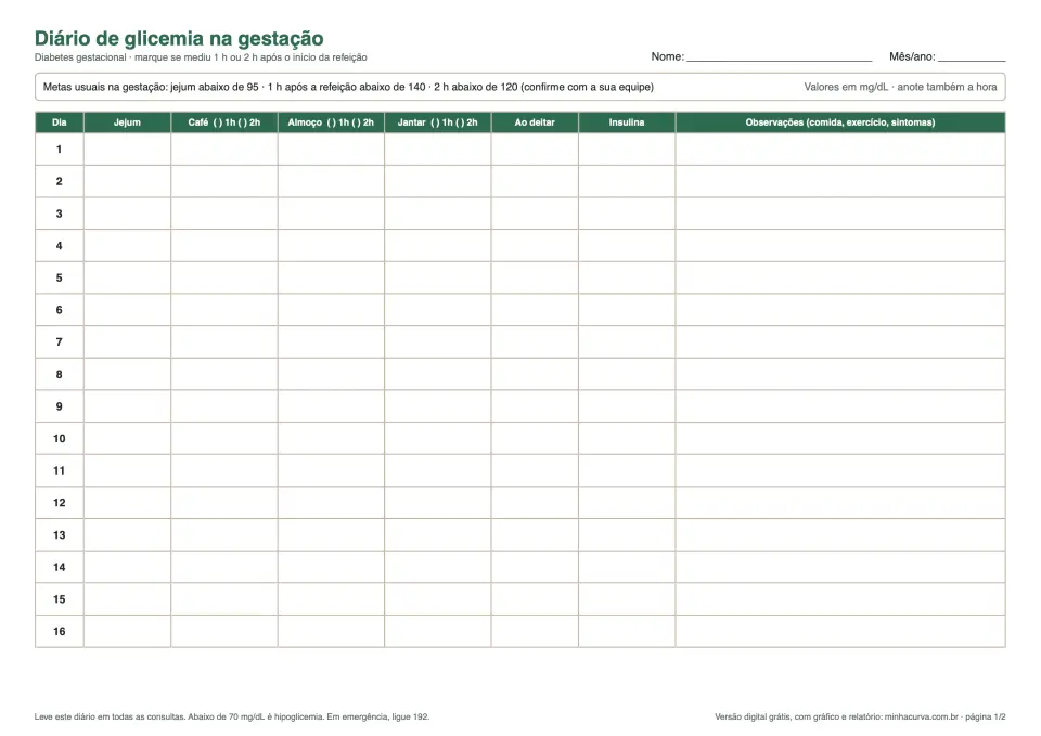 Prévia do Diário de glicemia na gestação